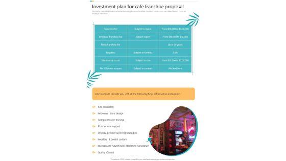Investment_Plan_For_Cafe_Franchise_Proposal_One_Pager_Sample_Example_Document_Slide_1.jpg