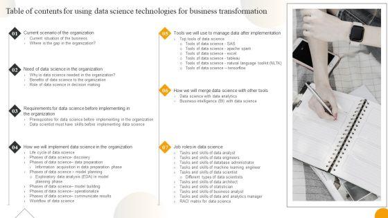 Table_Of_Contents_For_Using_Data_Science_Technologies_For_Business_Transformation_Download_PDF_Slide_1.jpg