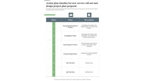 Action Plan Timeline For New Service Roll Out And Design Project Plan Proposal One Pager Sample Example Document Action Plan Timeline For New Service Roll Out And Design Project Plan Proposal One Pager Sample Example Document