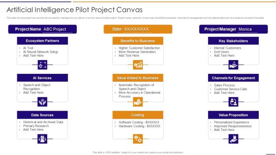 Artificial Intelligence For IT Operations Playbook Artificial Intelligence Pilot Project Canvas Icons PDF Artificial Intelligence For IT Operations Playbook Artificial Intelligence Pilot Project Canvas Icons PDF