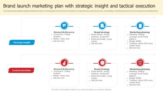 Brand Launch Marketing Plan With Strategic Insight And Tactical Execution Icons PDF