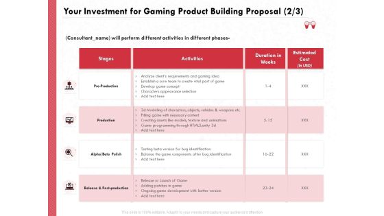 Build A Gaming Computer Your Investment For Gaming Product Building Proposal Cost Clipart PDF