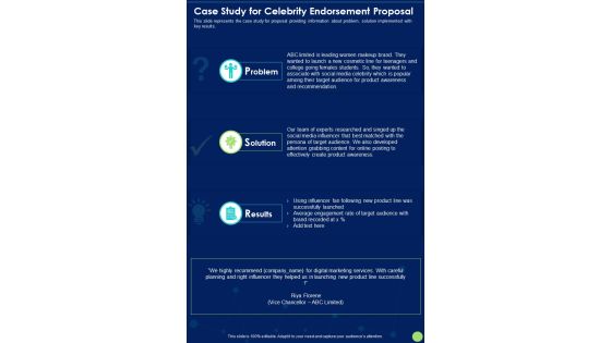 Case Study For Celebrity Endorsement Proposal One Pager Sample Example Document Case Study For Celebrity Endorsement Proposal One Pager Sample Example Document