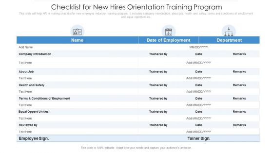 Checklist For New Hires Orientation Training Program Ppt PowerPoint Presentation Gallery Backgrounds PDF Checklist For New Hires Orientation Training Program Ppt PowerPoint Presentation Gallery Backgrounds PDF