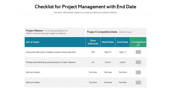 Checklist For Project Management With End Date Ppt PowerPoint Presentation Infographics Influencers PDF Checklist For Project Management With End Date Ppt PowerPoint Presentation Infographics Influencers PDF