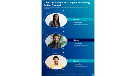 Client Testimonials For Computer Technology Project Proposal One Pager Sample Example Document Client Testimonials For Computer Technology Project Proposal One Pager Sample Example Document