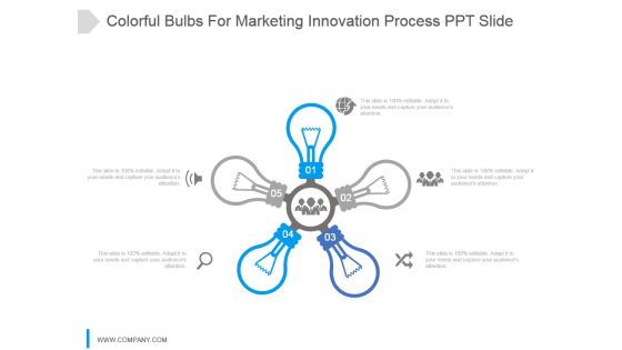 Colorful Bulbs For Marketing Innovation Process Ppt Slide