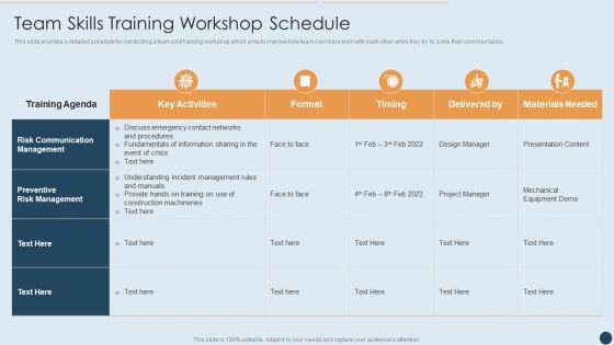 Commercial Real Estate Project Risk Management Team Skills Training Workshop Schedule Portrait PDF Commercial Real Estate Project Risk Management Team Skills Training Workshop Schedule Portrait PDF