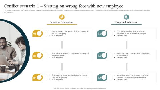 Conflict Scenario 1 Starting On Wrong Foot With New Employee Managing Organizational Conflicts To Boost Template PDF
