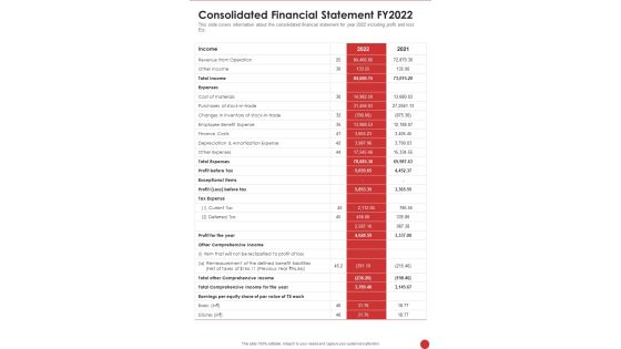 Consolidated Financial Statement FY2022 Template 362 One Pager Documents Consolidated Financial Statement FY2022 Template 362 One Pager Documents
