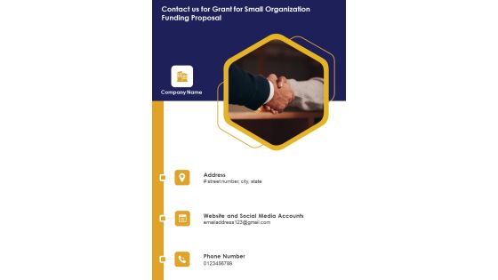 Contact Us For Grant For Small Organization Funding Proposal One Pager Sample Example Document Contact Us For Grant For Small Organization Funding Proposal One Pager Sample Example Document