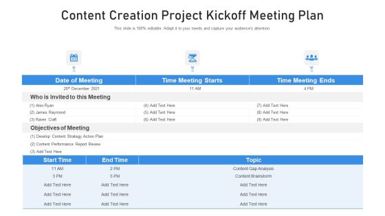 Content Creation Project Kickoff Meeting Plan Ppt PowerPoint Presentation File Graphics Template PDF Content Creation Project Kickoff Meeting Plan Ppt PowerPoint Presentation File Graphics Template PDF