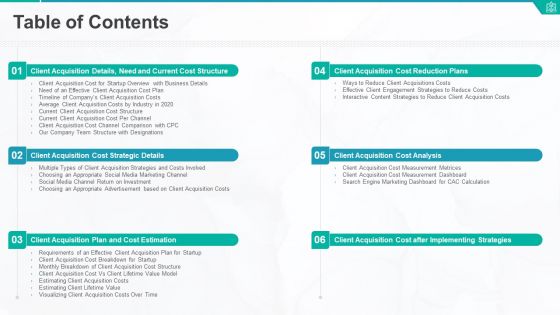 Customer Acquisition Cost For New Business Table Of Contents Mockup PDF Customer Acquisition Cost For New Business Table Of Contents Mockup PDF