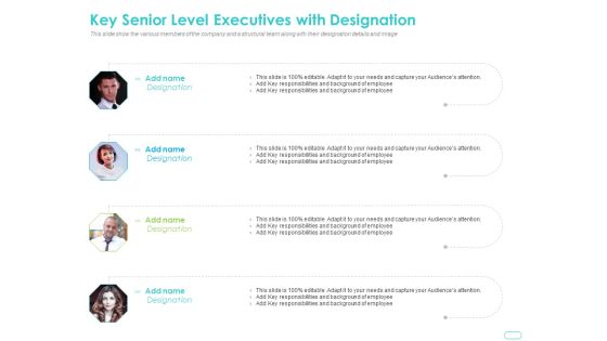 Debt Funding Investment Pitch Deck Key Senior Level Executives With Designation Ppt Gallery Mockup PDF Debt Funding Investment Pitch Deck Key Senior Level Executives With Designation Ppt Gallery Mockup PDF