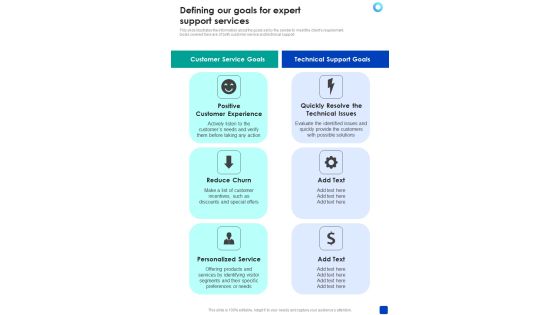 Defining Our Goals For Expert Support Services One Pager Sample Example Document