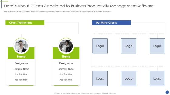 Details About Clients Associated To Business Productivity Management Software Ppt Styles Gallery PDF Details About Clients Associated To Business Productivity Management Software Ppt Styles Gallery PDF