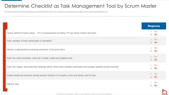 Determine Checklist As Task Management Tool By Scrum Master Template PDF Determine Checklist As Task Management Tool By Scrum Master Template PDF