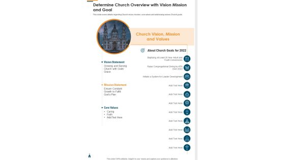 Determine Church Overview With Vision Mission And Goal One Pager Documents Determine Church Overview With Vision Mission And Goal One Pager Documents