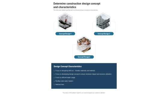 Determine Construction Design Concept And Characteristics One Pager Sample Example Document Determine Construction Design Concept And Characteristics One Pager Sample Example Document