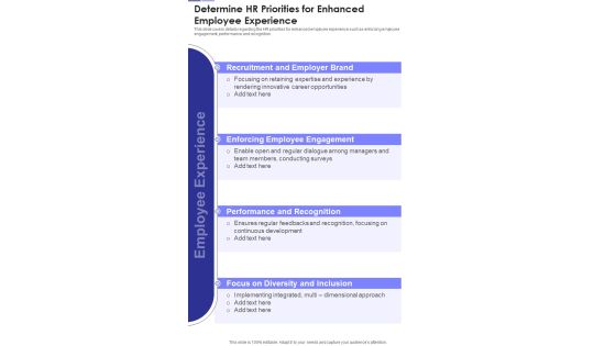 Determine HR Priorities For Enhanced Employee Experience One Pager Documents Determine HR Priorities For Enhanced Employee Experience One Pager Documents