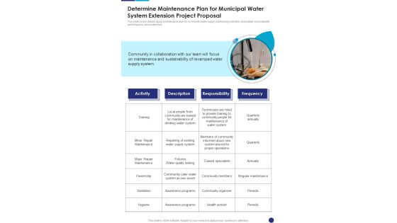 Determine Maintenance Plan For Municipal Water System Extension Project One Pager Sample Example Document Determine Maintenance Plan For Municipal Water System Extension Project One Pager Sample Example Document