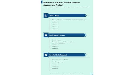 Determine Methods For Life Science Assessment Project One Pager Sample Example Document Determine Methods For Life Science Assessment Project One Pager Sample Example Document