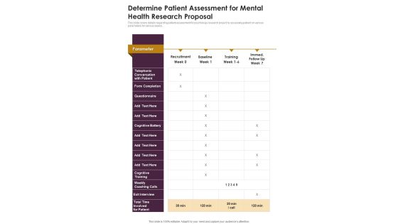 Determine Patient Assessment For Mental Health Research Proposal One Pager Sample Example Document Determine Patient Assessment For Mental Health Research Proposal One Pager Sample Example Document