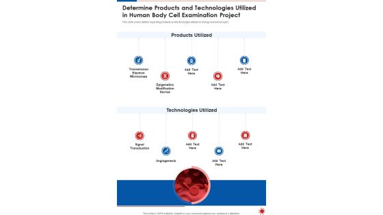 Determine Products And Technologies Utilized In Human Body Cell Examination Project One Pager Sample Example Document