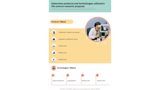 Determine Products Technologies Life Science Research Proposal One Pager Sample Example Document