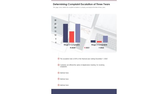 Determining Complaint Escalation Of Three Years Template 291 One Pager Documents Determining Complaint Escalation Of Three Years Template 291 One Pager Documents