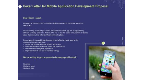 Develop Cellphone Apps Cover Letter For Mobile Application Development Proposal Ppt PowerPoint Presentation File Graphics Pictures PDF