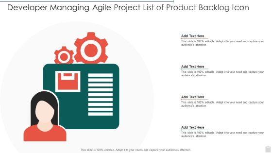 Developer Managing Agile Project List Of Product Backlog Icon Summary PDF