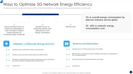 Developing 5G Wireless Cellular Network Ways To Optimize 5G Network Energy Efficiency Clipart PDF
