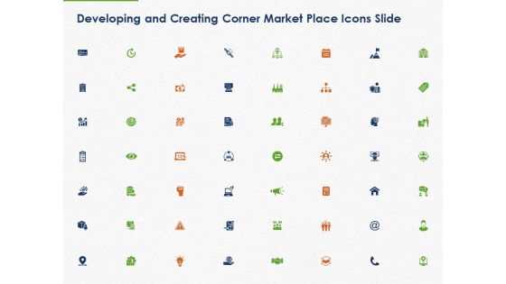Developing And Creating Corner Market Place Icons Slide Ppt PowerPoint Presentation Background Images PDF