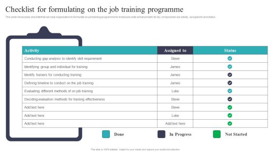 Developing And Executing On Job Coaching Program In Company Checklist For Formulating On The Job Rules PDF