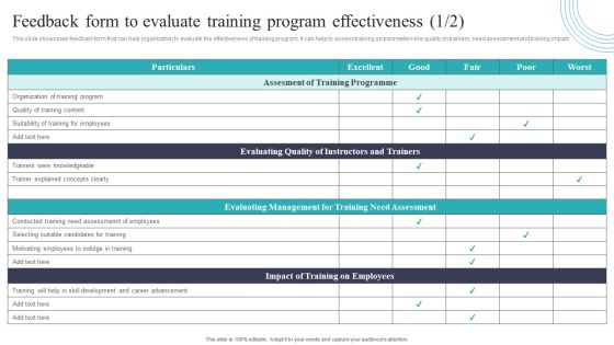 Developing And Executing On Job Coaching Program In Company Feedback Form To Evaluate Training Inspiration PDF Developing And Executing On Job Coaching Program In Company Feedback Form To Evaluate Training Inspiration PDF