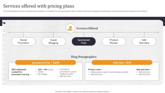 Developing Appealing Persona Services Offered With Pricing Plans Clipart PDF