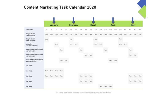 Developing Content Mapping Strategy Content Marketing Task Calendar 2020 Ppt Visual Aids Ideas PDF