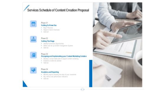 Developing Content Strategy Services Schedule Of Content Creation Proposal Ppt Gallery Example PDF Developing Content Strategy Services Schedule Of Content Creation Proposal Ppt Gallery Example PDF