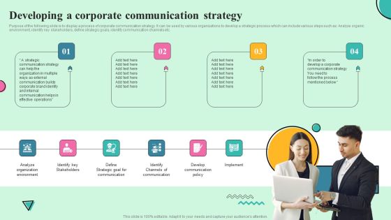 Developing Effective Stakeholder Communication Developing A Corporate Communication Icons PDF