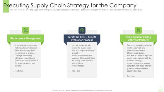 Developing Functional Logistic Plan Business Executing Supply Chain Strategy For The Company Brochure PDF