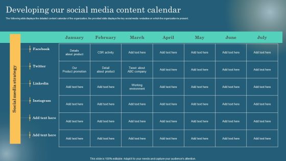 Developing Our Social Media Content Calendar Inspiration PDF Developing Our Social Media Content Calendar Inspiration PDF