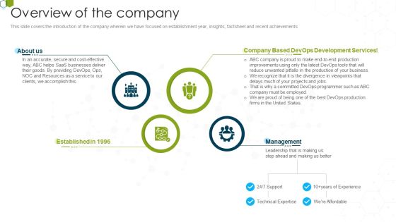 Devops Advisory Management Proposal IT Overview Of The Company Diagrams PDF