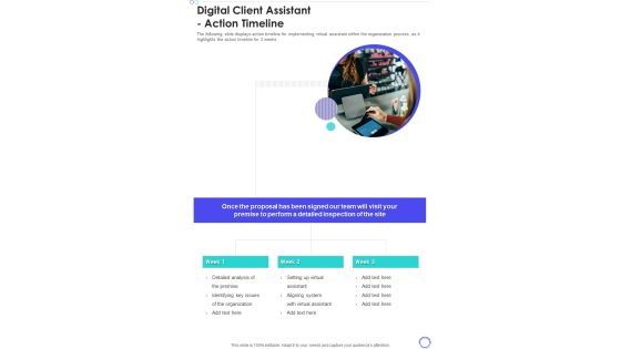 Digital Client Assistant Action Timeline One Pager Sample Example Document Digital Client Assistant Action Timeline One Pager Sample Example Document