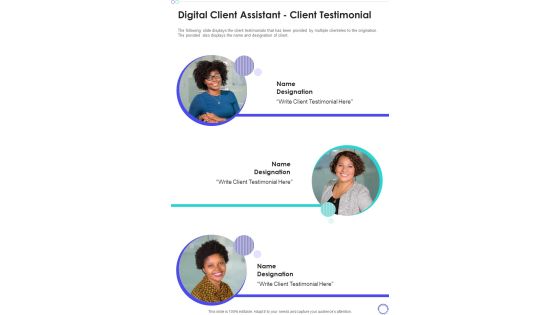 Digital Client Assistant Client Testimonial One Pager Sample Example Document Digital Client Assistant Client Testimonial One Pager Sample Example Document