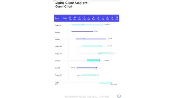 Digital Client Assistant Gantt Chart One Pager Sample Example Document Digital Client Assistant Gantt Chart One Pager Sample Example Document