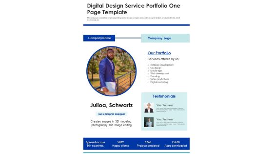 Digital Design Service Portfolio One Page Template PDF Document PPT Template