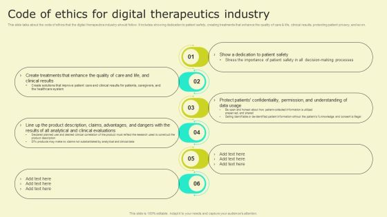 Digital Health Interventions Code Of Ethics For Digital Therapeutics Industry Background PDF