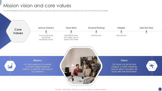 Digital Marketing Agency Business Profile Mission Vision And Core Values Sample PDF Digital Marketing Agency Business Profile Mission Vision And Core Values Sample PDF