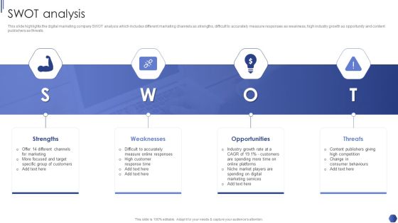Digital Marketing Agency Business Profile Swot Analysis Icons PDF Digital Marketing Agency Business Profile Swot Analysis Icons PDF